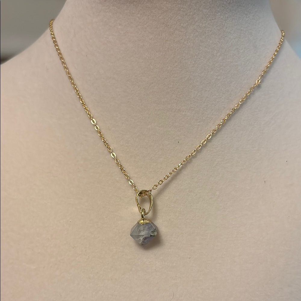 Elegant Gold Necklace with Flourite Gemstone Pendant